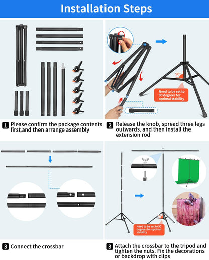 HEMMOTOP T Shape Backdrop Stand, 8x6.8ft(HxW) Portable Photo Background Stand Kit for Parties, Green Screen Stand Only with 5 Spring Clamps and Carrying Case, Banner Holder for Photoshoot, Photography