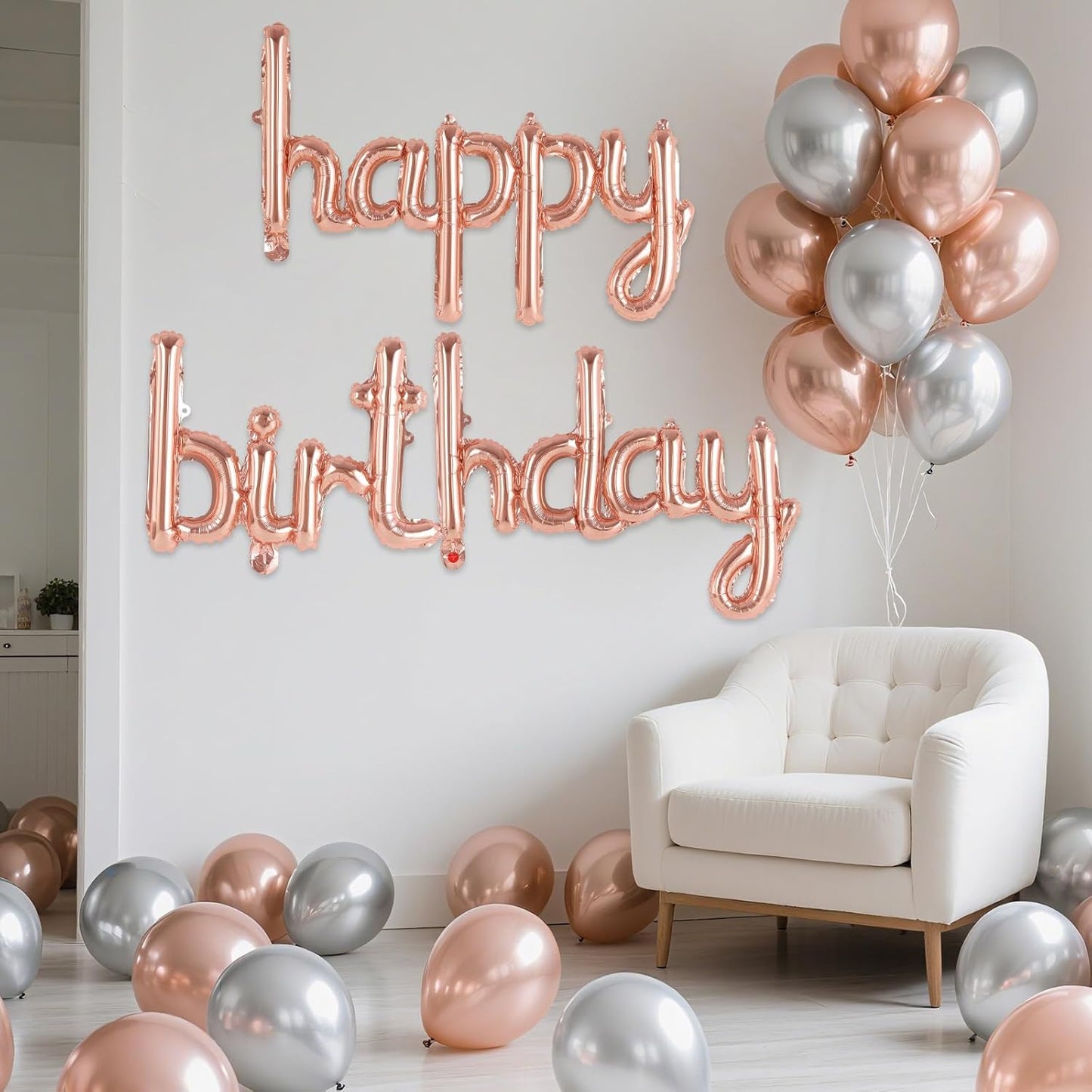 Happy Birthday Balloons Banner Foil Letters Balloons Connected, Personalized Birthday Signs for Women Men Boys Girls Birthday Party Decorations, Small Gold