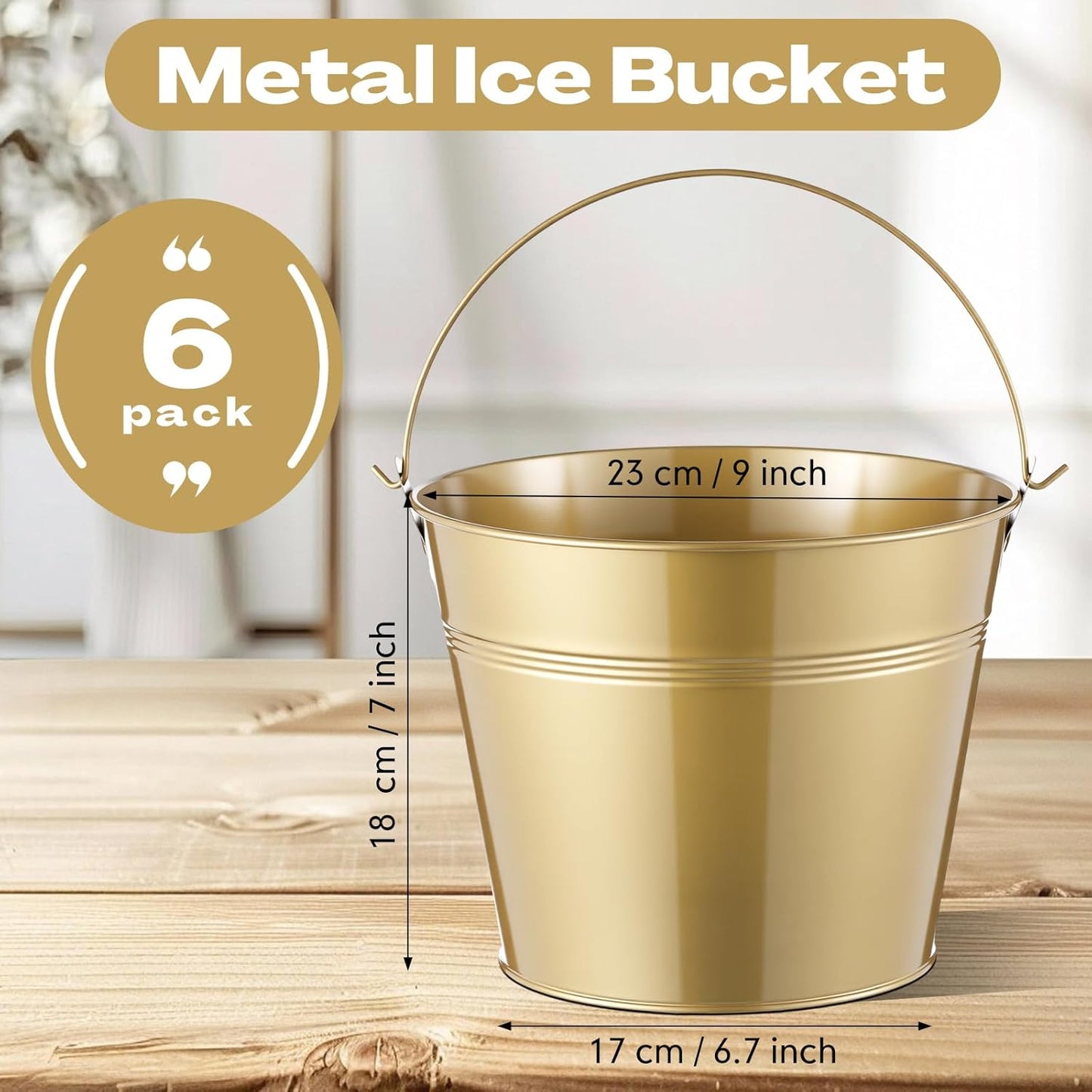 Didaey 24 Pcs Metal Beer Bucket Bulk Ice Bucket Ice Pails with Handle Champagne Soda Party Beverage Chiller for Summer Picnic Pool Wedding Party Supplies Wine Champagne Bar (7.1 x 6.5 x 5.1",Gold)