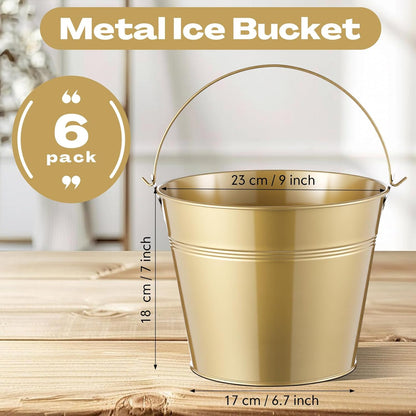 Didaey 24 Pcs Metal Beer Bucket Bulk Ice Bucket Ice Pails with Handle Champagne Soda Party Beverage Chiller for Summer Picnic Pool Wedding Party Supplies Wine Champagne Bar (7.1 x 6.5 x 5.1",Gold)
