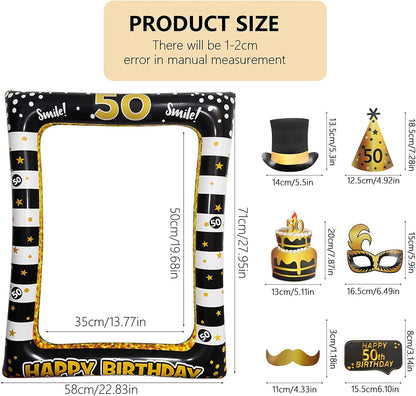 40th Birthday Photo Booth Props, LMSHOWOWO Inflatable Photo Booth Frame, Giant Black Gold Inflatable Selfie Frame, Birthday Party Photo Props, for Women Men Birthday Party Decorations, Random Style