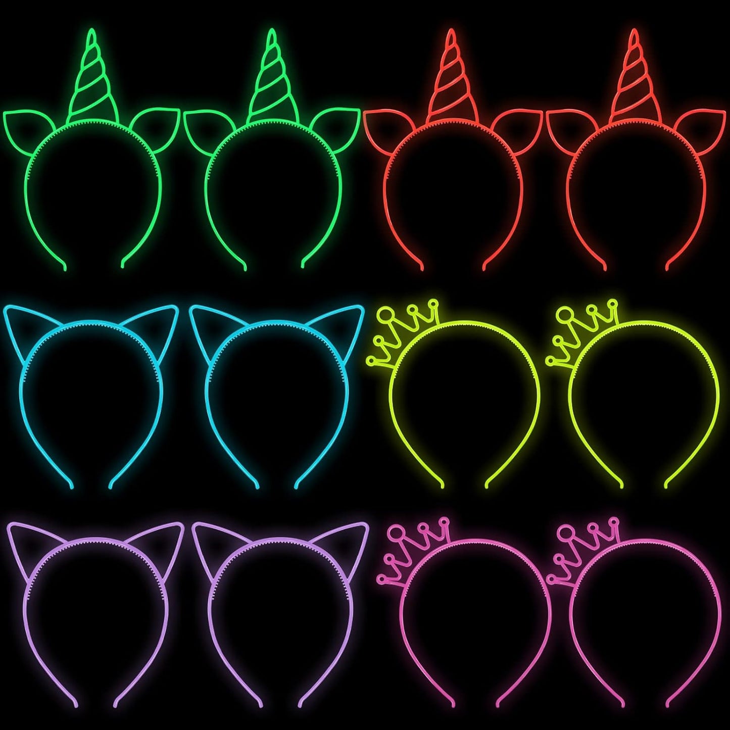 ZIRICHER 6 Colors Glow in the Dark Headbands, Plastic Light Up Hair Band Crowns Luminous Headband For Girls Party Headbands