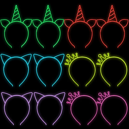 ZIRICHER 6 Colors Glow in the Dark Headbands, Plastic Light Up Hair Band Crowns Luminous Headband For Girls Party Headbands