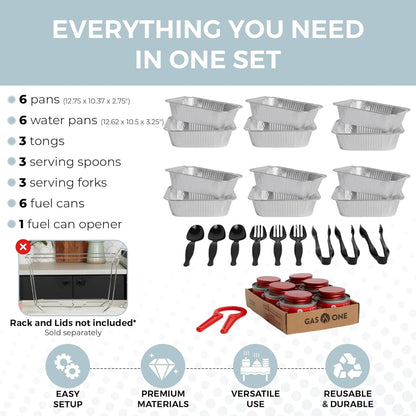 Alpha Living 6 Pack - Disposable Chafing Dish Buffet Set, Half Size Pans, Welded Body Food Warmers for Parties, Fuel Cans Complete Set, Warming Trays