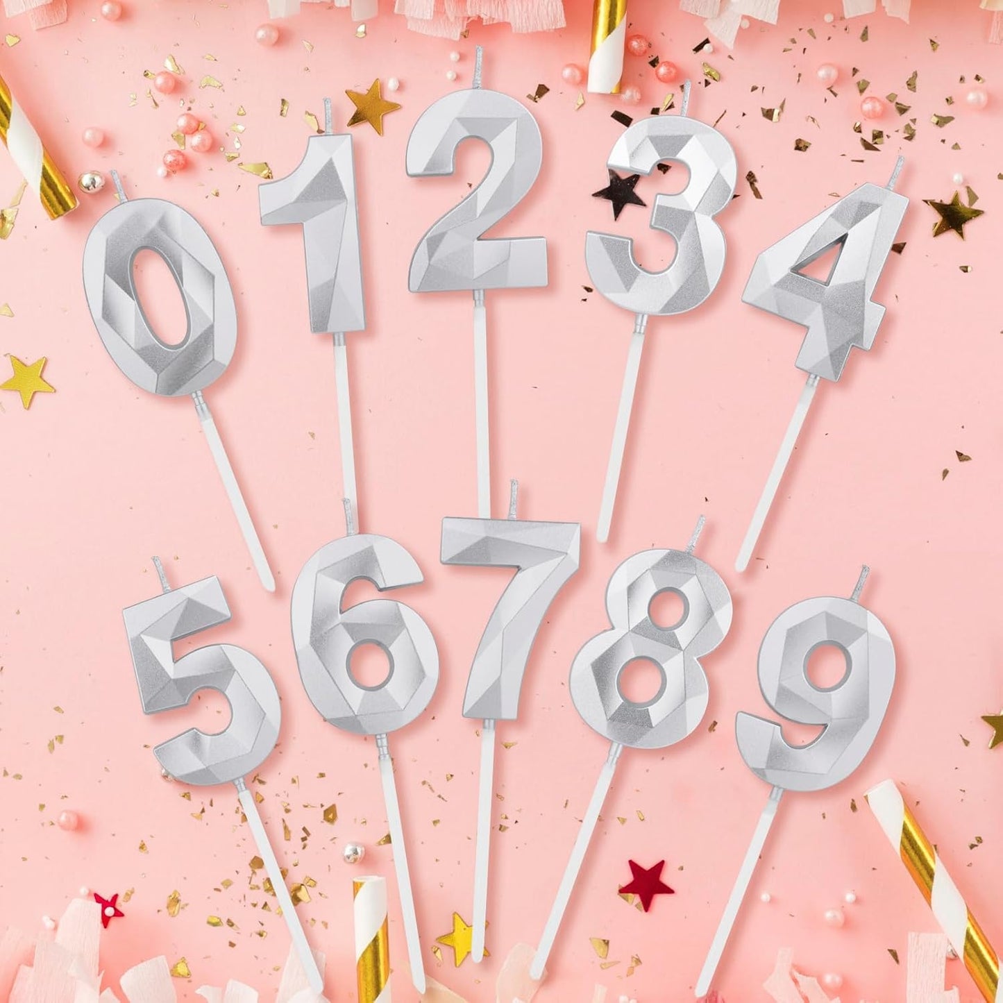 BEAN LIEVE Number Candles 0-9 Set - 10-Pack Diamond-Cut Birthday Candles, Cake Candles - Bulk Cake Decor for 1st-98th Birthdays, Photos, Parties - Kids Women Family Celebrations (Champagne Gold)