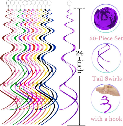 Blue Hanging Swirls Party Decorations 30 pcs Ceiling Swirl Foil Decoration for Baby Shower, Birthday Party