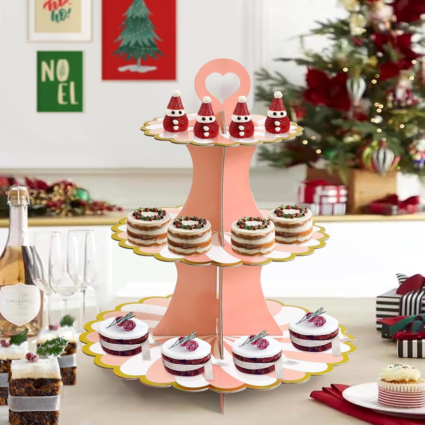 Soleebee 3-Tier Cupcake Stand, Cardboard Cupcake Tower, Dessert Cup Cake Stand Tower for Birthday Wedding Party Decoration, Cupcake Tier Stand 1 Set (Black)