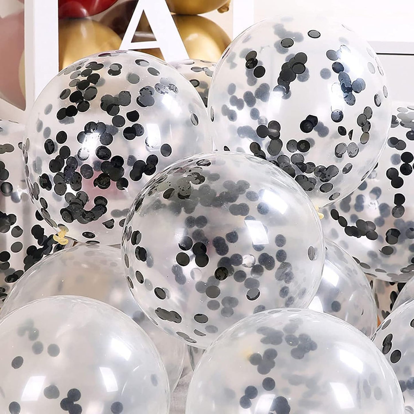 KIRIKOU Pack of 24 Pieces Confetti Balloons 12 Inch Latex Party Balloons for Party Decorations, Wedding, Engagement, Bridal, Birthday and Shower (Black)