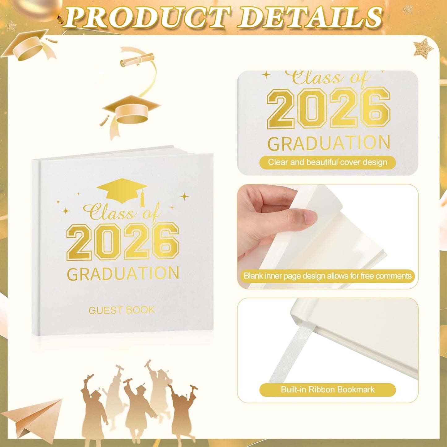 Pajean Graduation Guest Book Set Class of 2026 Memory Scrapbook with Photo Guest Book Sign Dual Tip Pens Photo Corner Stickers Grad Cap Stickers for Grad Party Decorations Supplies Gifts (Black)