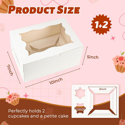 NPLUX 4 Packs 1+5 Bento Cake and Cupcake Box Bento Box with Clear Window Fit 5 Cupcakes and 1 Mini Cake for Packaging Gift Baked Goods