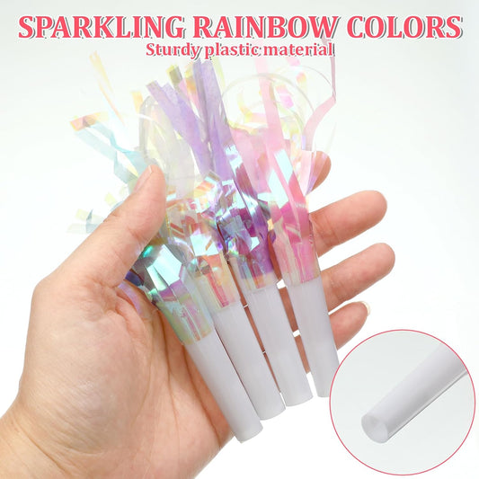 24 pcs Party Blowers Glitter Noise Makers Metallic Fringed Party Horns Pastel Noisemakers for Birthday Blow Horns Graduation New Years Sporting Gatherings Favors Supplies Eve Christmas
