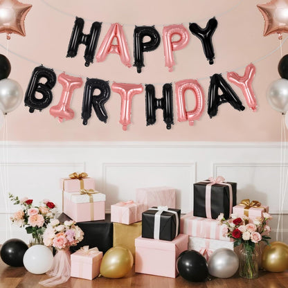 Happy Birthday Balloons Banner, Foil Balloon Personalized Name Letters Balloons Sign Birthday Party Decorations for Women Men Boys Girls Cream