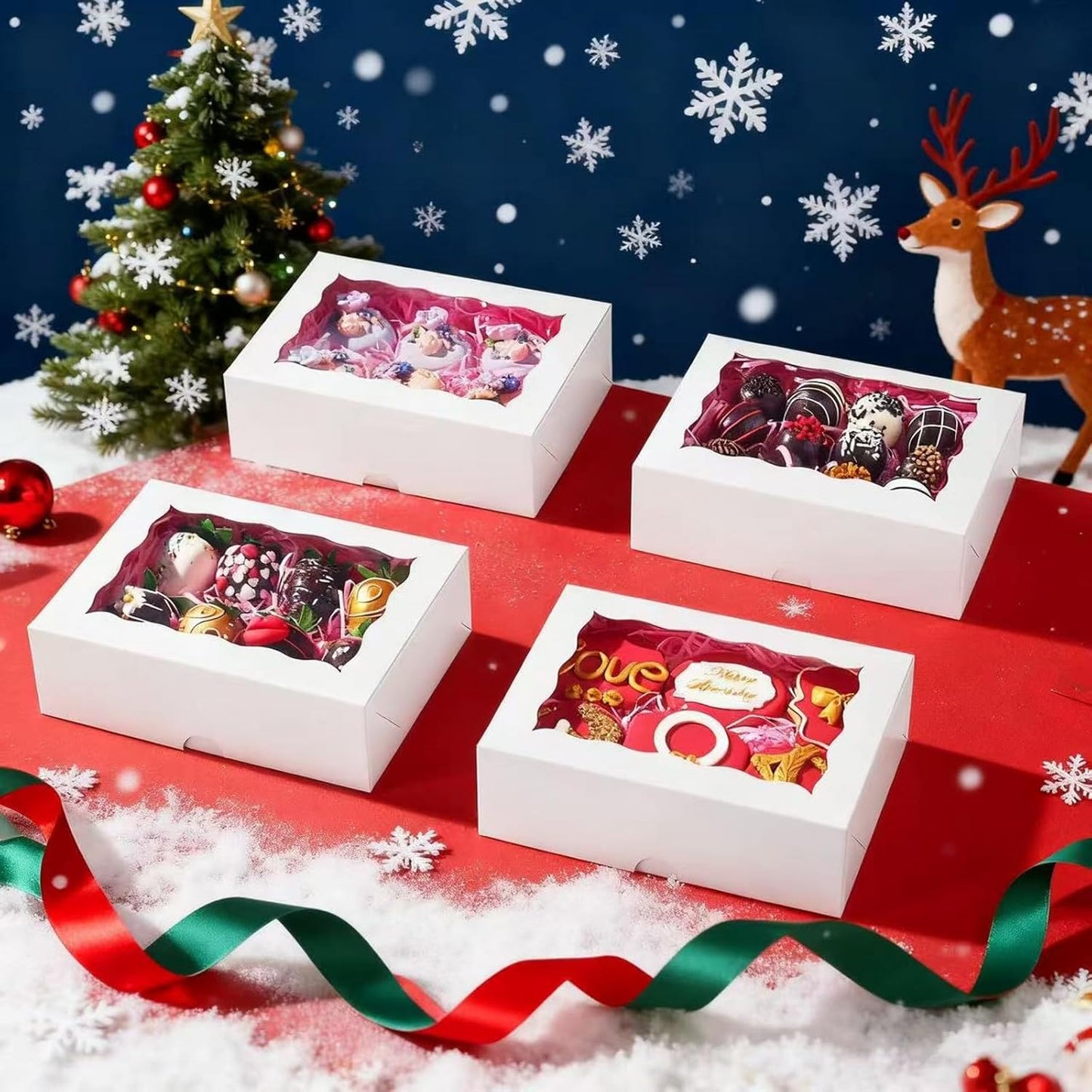 50 PCS 8x5x2 Inch Bakery Boxes with Window for Chocolate Covered Strawberries, Cookies, Cakesickle, Browines, Donut &More