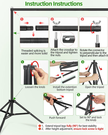 Hemmotop Backdrop Stand 10x8ft (WxH), Photography Background Stand for Parties, Adjustable Photo Backdrop Stands Kit for Wedding, Photo Booth, Party, Decoration, Balloon, Projector Screen