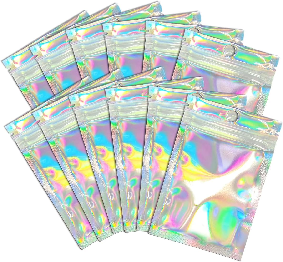 Trunple Smell Proof Bags & Resealable Foil Pouch Mylar Sample Bag Great for Party Favor Food Storage (Holographic Color) (50pcs-6x9 inch)