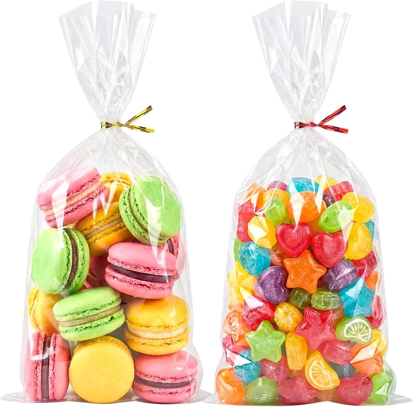 Cello Cellophane Treat Bags,5x7 Inches Clear Cellophane Bags 200 Pcs OPP Plastic Treat Bags with 200 Twist Ties for Gift Wrapping,Packaging Candies,Dessert,Bakery, Cookies, Chocolate,Party Favor