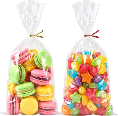 Cello Cellophane Treat Bags,5x7 Inches Clear Cellophane Bags 200 Pcs OPP Plastic Treat Bags with 200 Twist Ties for Gift Wrapping,Packaging Candies,Dessert,Bakery, Cookies, Chocolate,Party Favor