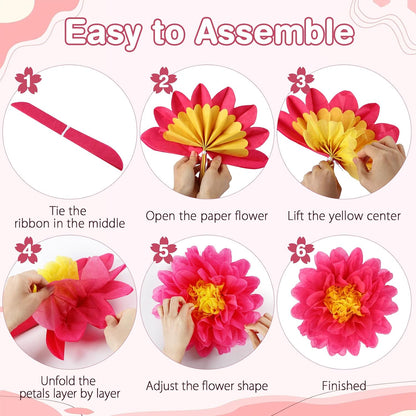 BestoFun 14 PCS Orange & Hot Pink Tissue Paper Flowers – Vibrant Party Decorations for Birthday, Baby Shower, Wedding, Fiesta, and Holiday Events