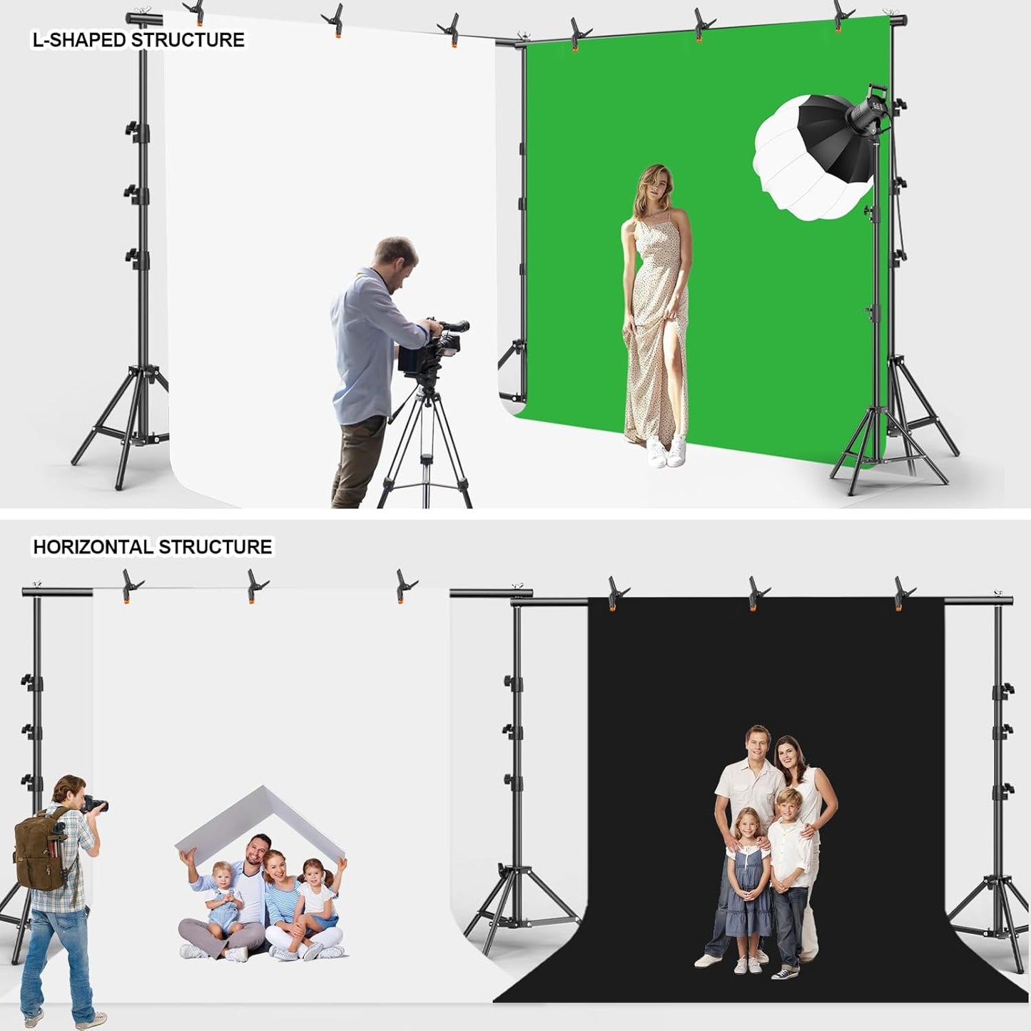 BEIYANG 6.5x6.5 FT Backdrop Stand, Adjustable Photo Background Stand Support kit with Carry Bag for Parties, Decoration, Wedding, Photo Video Studio Shooting