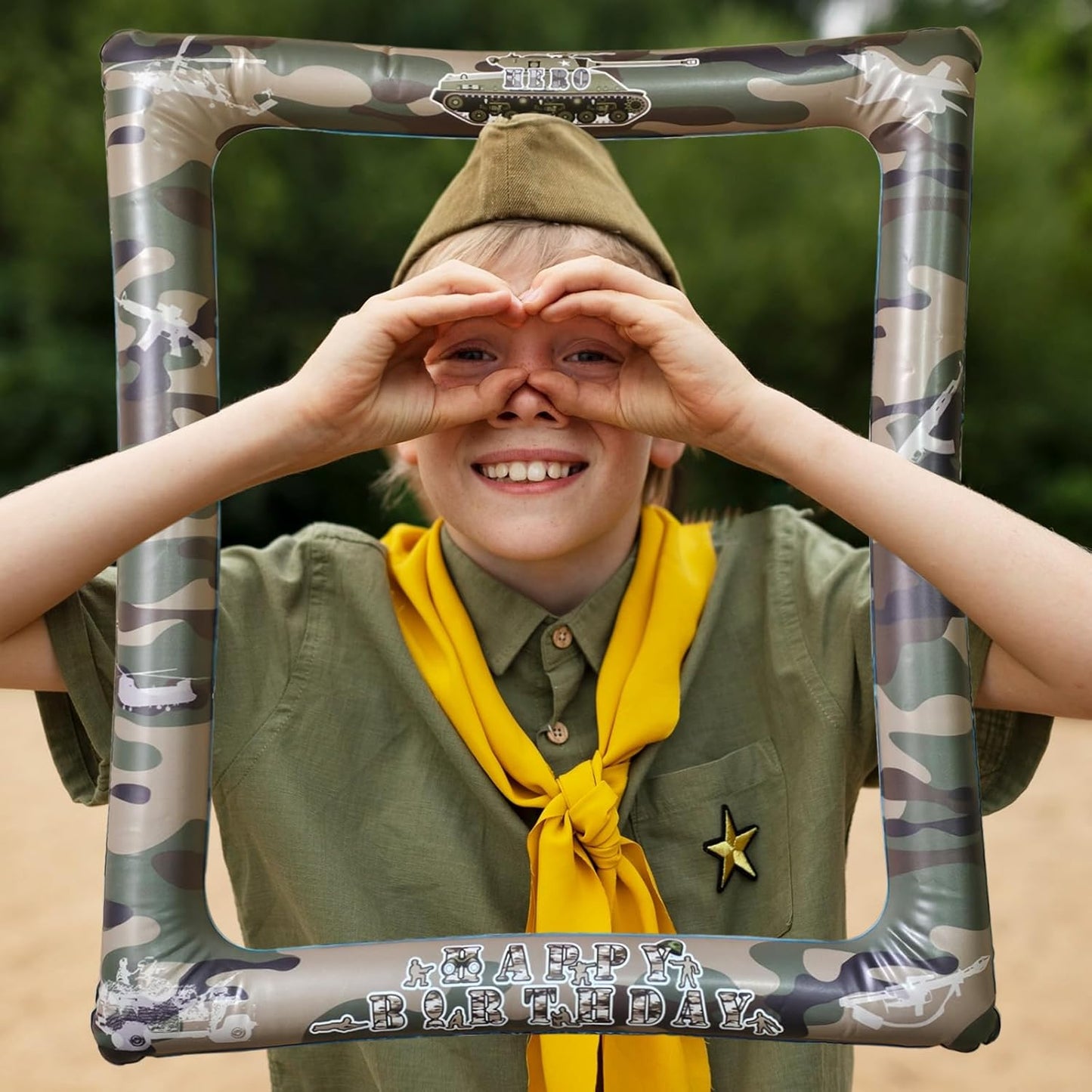 Army Soldier Theme Birthday Party Inflatable Selfie Photo Frame Military Camouflage Blow up Picture Frame Party Supplies for Army Lovers Fans Birthday Field Battle Party