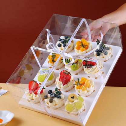 Cedilis 12 Pack Clear Cupcake Boxes, 12 Count Cupcake Containers with Gift Ribbon, Plastic Cupcake Carrier Holder for Cookies, Muffins, Bakeries