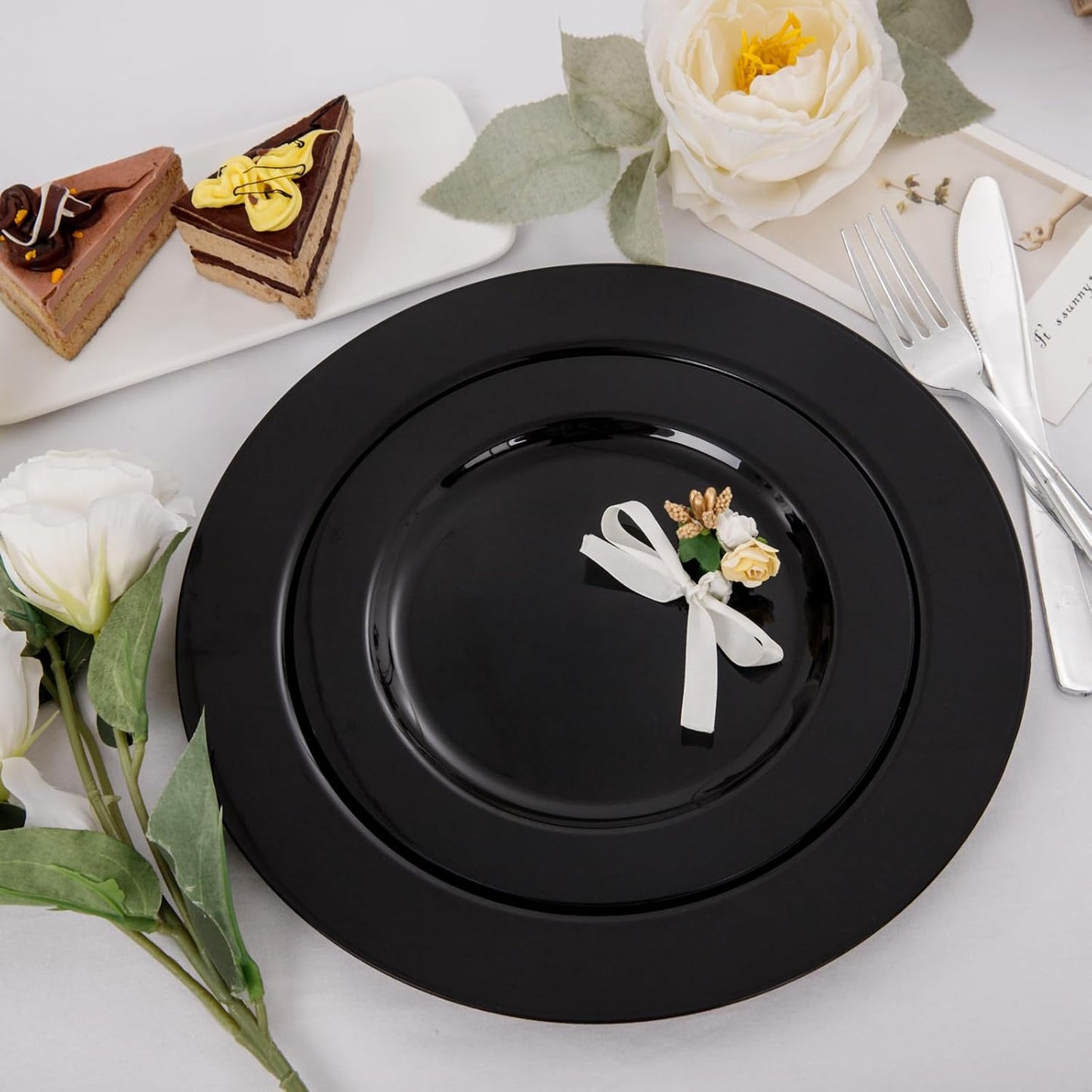 FLOWERCAT 60PCS White Plastic Plates - Heavy Duty White Disposable Plates for Mother's Day/Birthday Party/Wedding -serve for 30 guests Include 30PCS 10.25" & 30PCS 7.5" Plates for Party