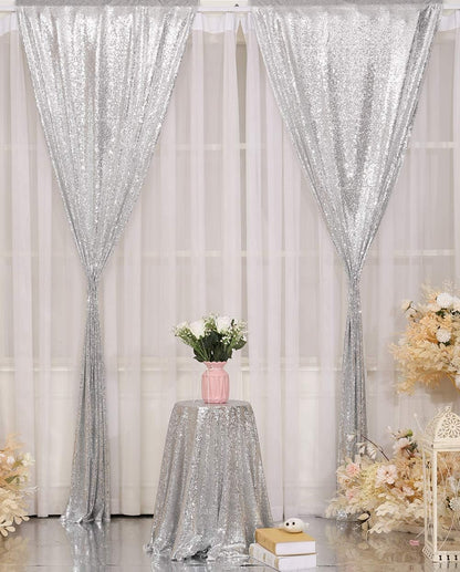 Poise3EHome Black Sequin Backdrop Curtains, 2 Panels 2FTx8FT Glitter Photo Booth Backdrop for Halloween Birthday Bachelorette Wednesday Twilight Party Decorations