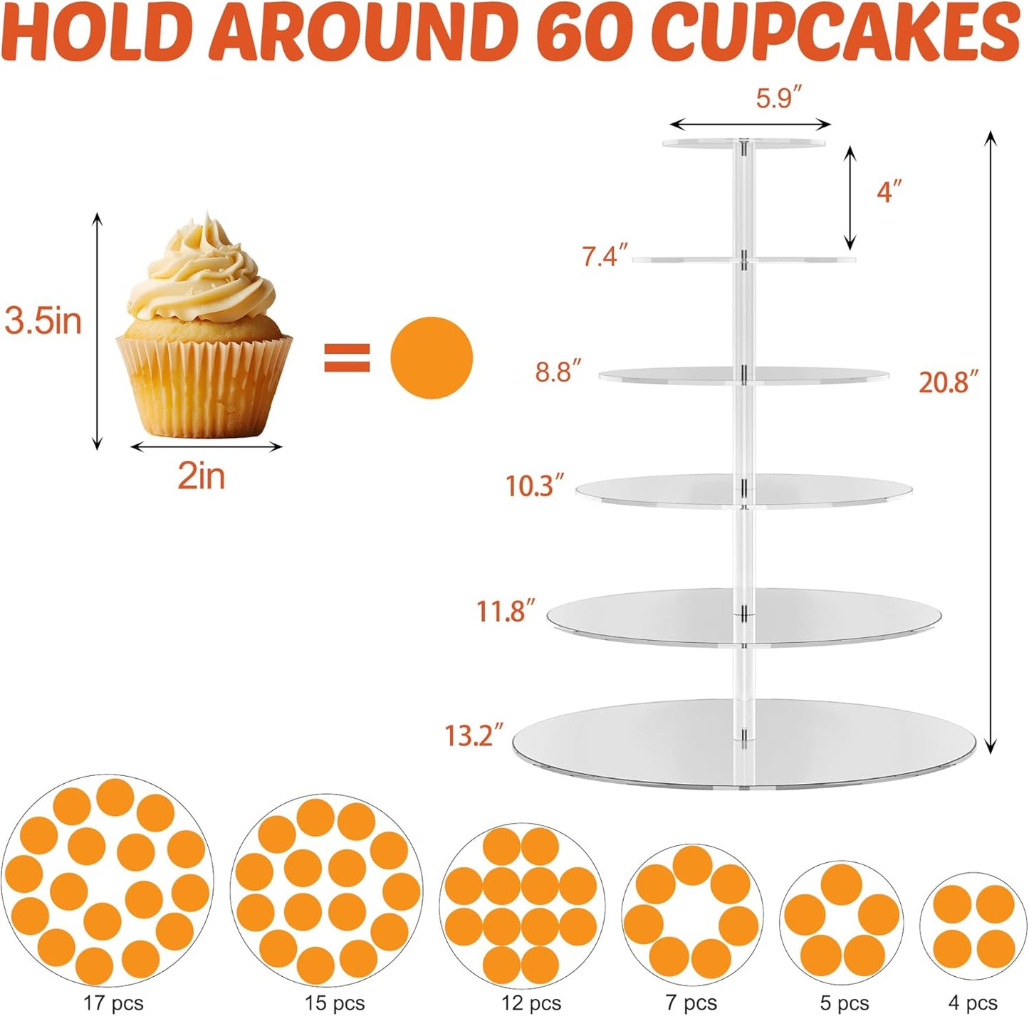 4 Tier Round Cupcake Stand, Acrylic Cupcake Display Stand for 38 Cupcakes, Clear Cupcake Holder Stand for Dessert Table, Cupcake Tower Stand for Wedding Birthday Party Graduation