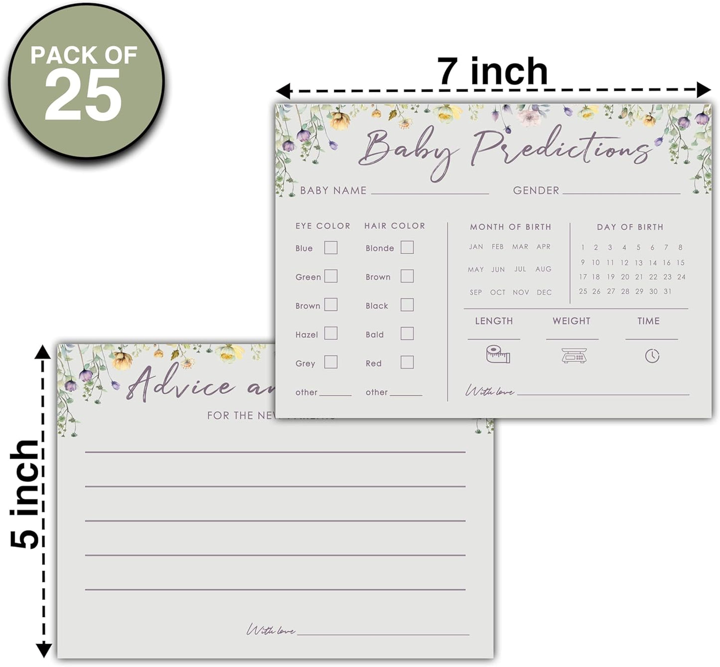 Baby Predictions and Advice Cards, 5" x 7" Pink Baby Shower Predictions Cards, Daily Party Games & Activities Favors for Newparents - G08