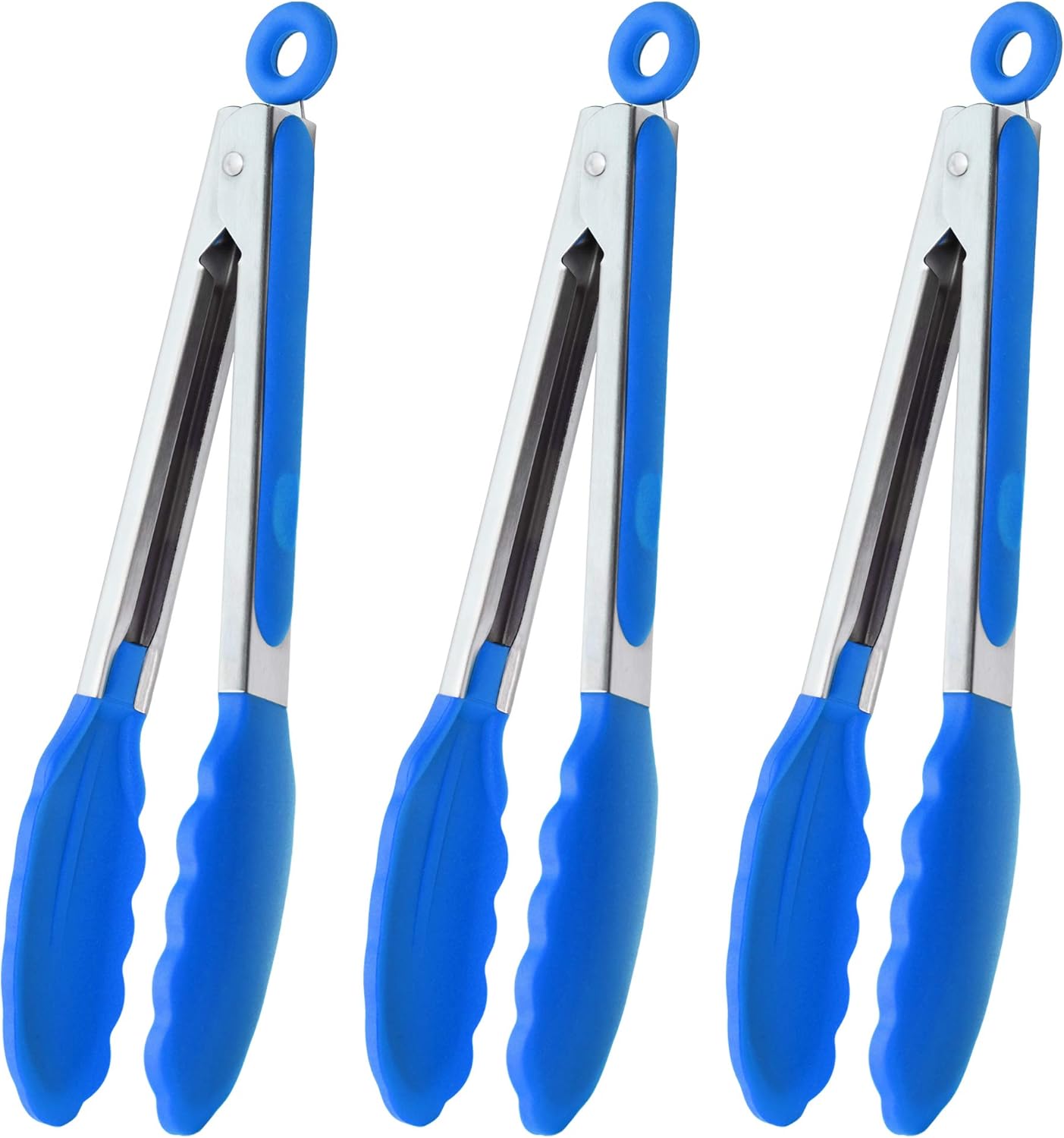 HINMAY Serving Tongs 9-Inch Cooking Tongs with Silicone Tips, Set of 3 (Black)