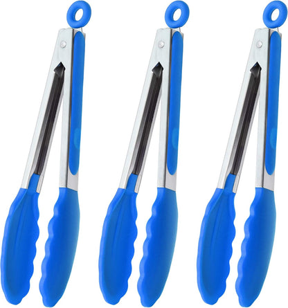 HINMAY Serving Tongs 9-Inch Cooking Tongs with Silicone Tips, Set of 3 (Black)