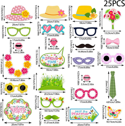 Hello Spring Party Photo Booth Props with Paper Frame - 26PCS Hello Spring Flower Theme Selfie Props Party Decoration Supplies