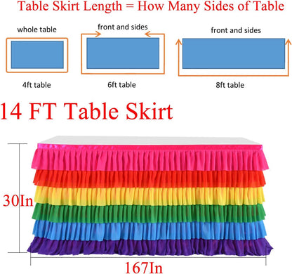 Pastel Rainbow Table Skirt Ruffle Party Tablecloth for Rectangle Table 6ft Birthday Party Baby Shower