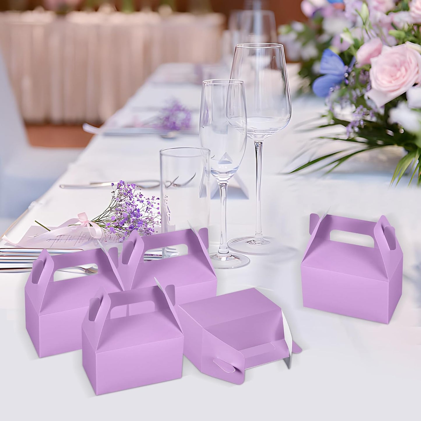 XAGLVV 24 Pack White Paper Gable Boxes,6.2 Inch Candy Boxes with Handle, Snack Party Favor& Gift Cookie bags for kids Birthday,Wedding, Baby Shower, Graduation.