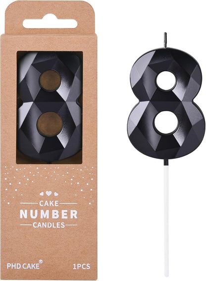 PHD CAKE 2.76 Inch Crystal Black 9 Number Birthday Candles, Black Number Candles, Cake Number Candles, Party Celebration