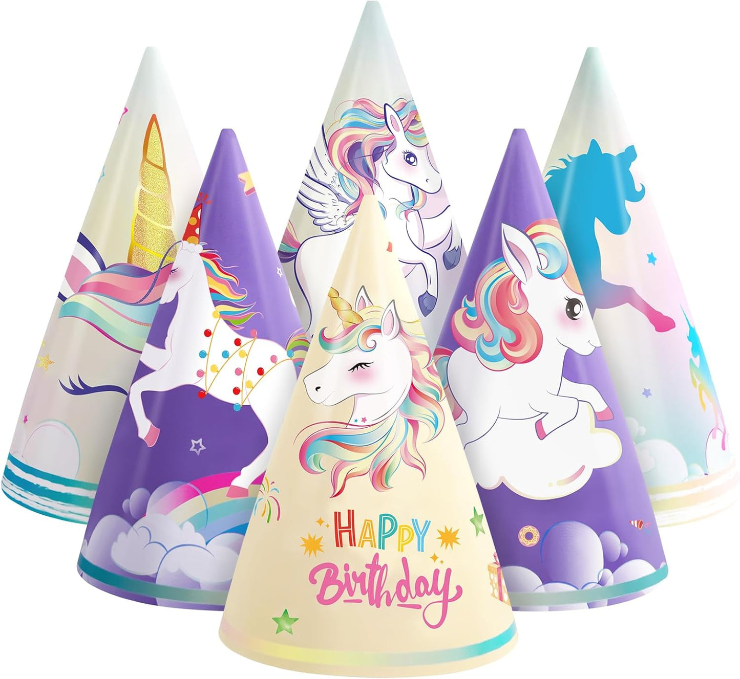 WERNNSAI Birthday Party Hats - 12 Pcs Birthday Party Supplies Cone Hat Headbands Colorful Paper Party Hats for Kids