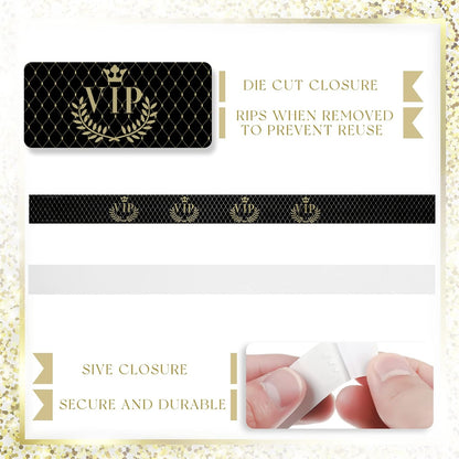 Jadive 500 Pieces Paper Wristbands VIP Plastic Waterproof Party Identification Wristbands Party Bracelets for Events Amusement Parks, Club, Concerts, Fairs, Festivals and Events(Black, Gold)