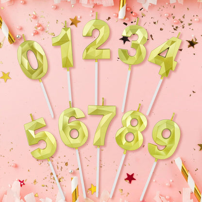 BEAN LIEVE Number Candles 0-9 Set - 10-Pack Diamond-Cut Birthday Candles, Cake Candles - Bulk Cake Decor for 1st-98th Birthdays, Photos, Parties - Kids Women Family Celebrations (Champagne Gold)