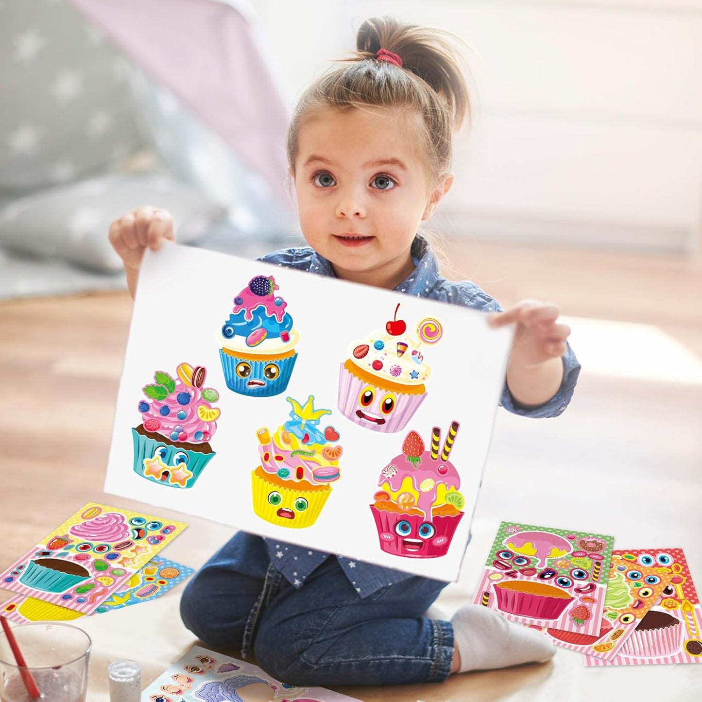 24 Sheets 8.27''×5.9'' Make Your Own Stickers for Kids Toddlers, Make a Face Stickers Mix and Match with Unicorns Dinosaur Horse and Sea Animals for Kids Party Favors Activities