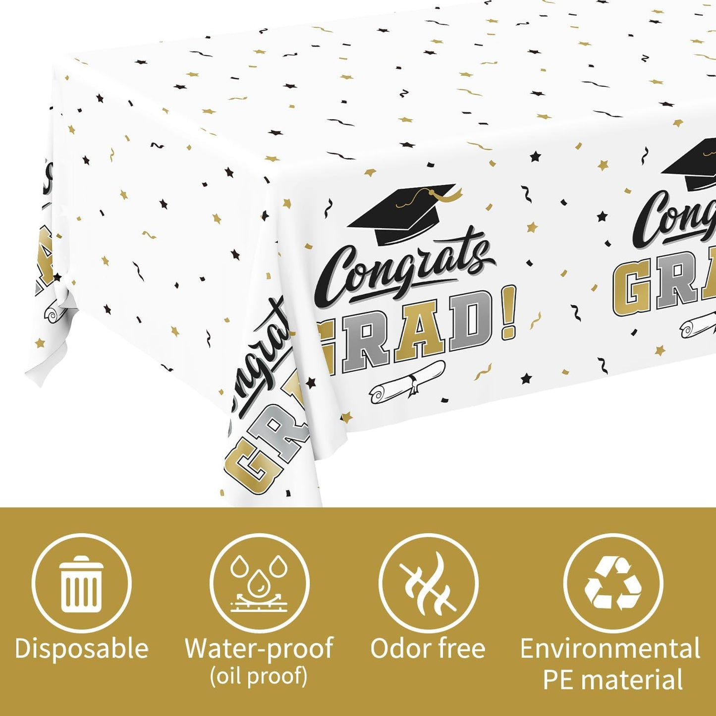 Gatherfun Graduation Party Decorations, Gongrats Grad Tablecover for Graduation Party Supplies, 3 pcs Green Table Cloths, 54"x108"