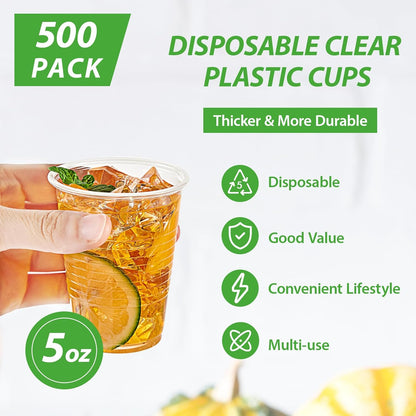 Lilymicky 500 Pack 9 oz Clear Plastic Cups, Disposable Drinking Cups, Plastic Party Cups for Birthday Parties, Picnics, Ceremonies, and Any Events