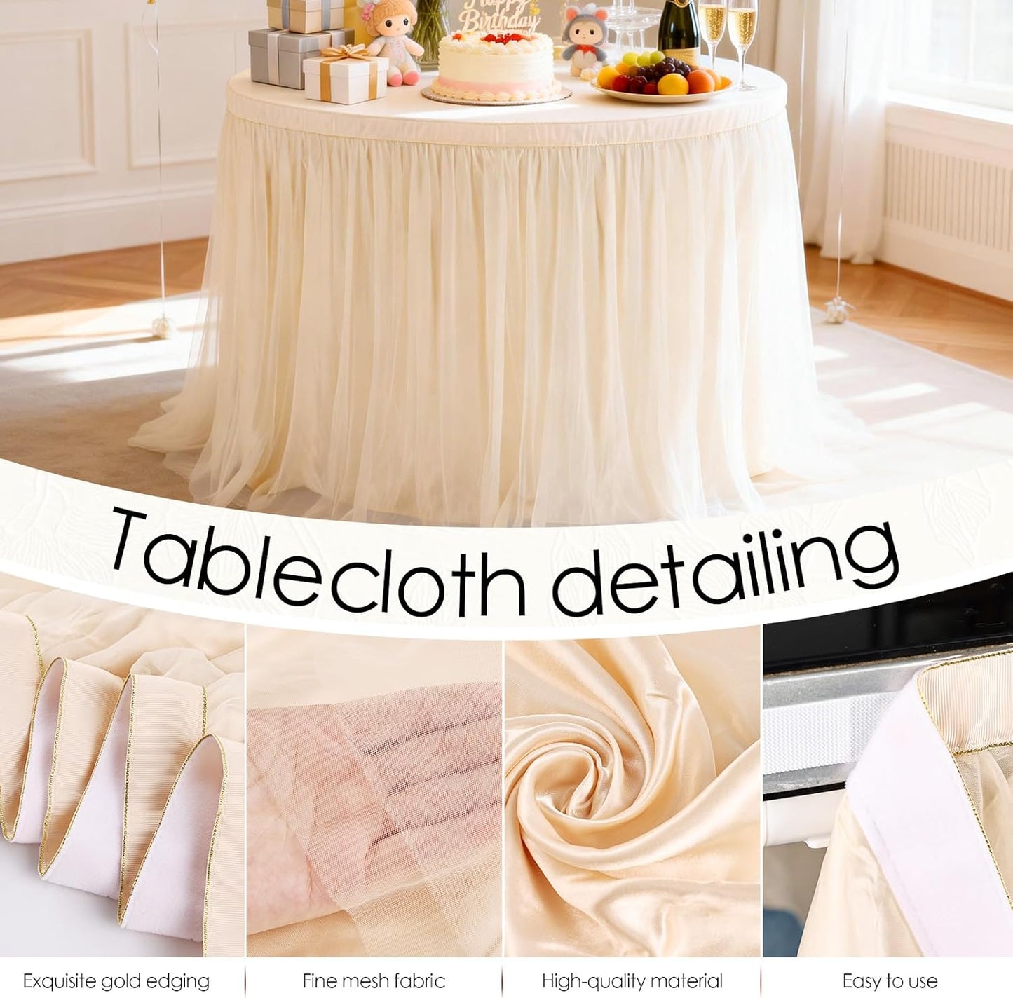 THARAHT Tulle Table Skirt 6FT 180CM Long for Rectangle Tables Round Tables Ruffle Desk Skirt for Princess Girls Birthday Party Cake Dessert Decorations Table Skirt