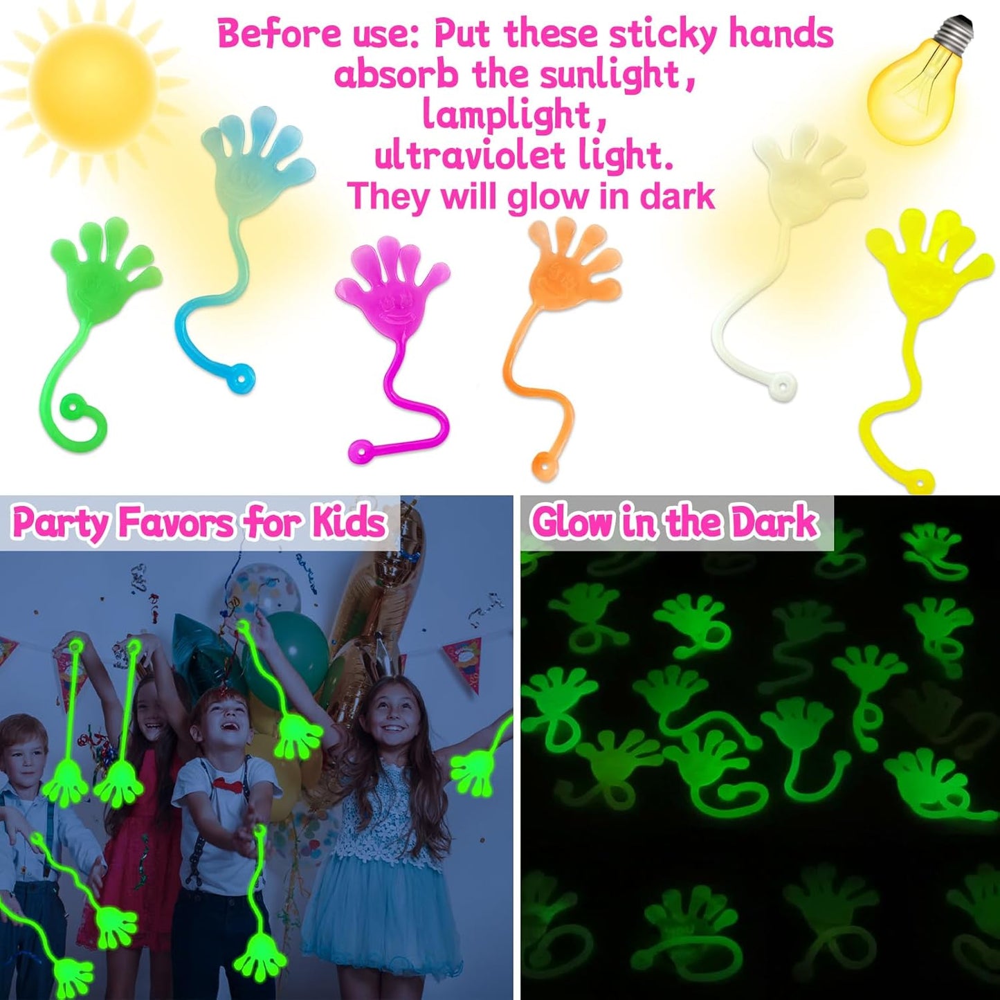 Armaytoy 20Pack Glow in Dark Glitter Sticky Hands Party Favors for Kids Pinata Goodie Bag Stuffers Classroom Prizes Birthday Stretchy Treat Trinkets Treasure Box Bulk Toys