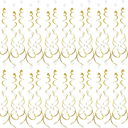 30 Pieces Hanging Swirl Party Decorations Foil Decorations Ceiling Swirl Spiral Hanging Plastic Streamer for Ceiling Birthday Graduation Wedding Celebration Baby Shower Party Supply (Black)