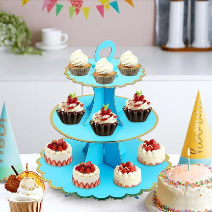 Soleebee 3-Tier Cupcake Stand, Cardboard Cupcake Tower, Cup Cake Stand Tower for Birthday Wedding Party Decoration, Cupcake Tier Stand Desserts Display 1 Set (Purple Gold)