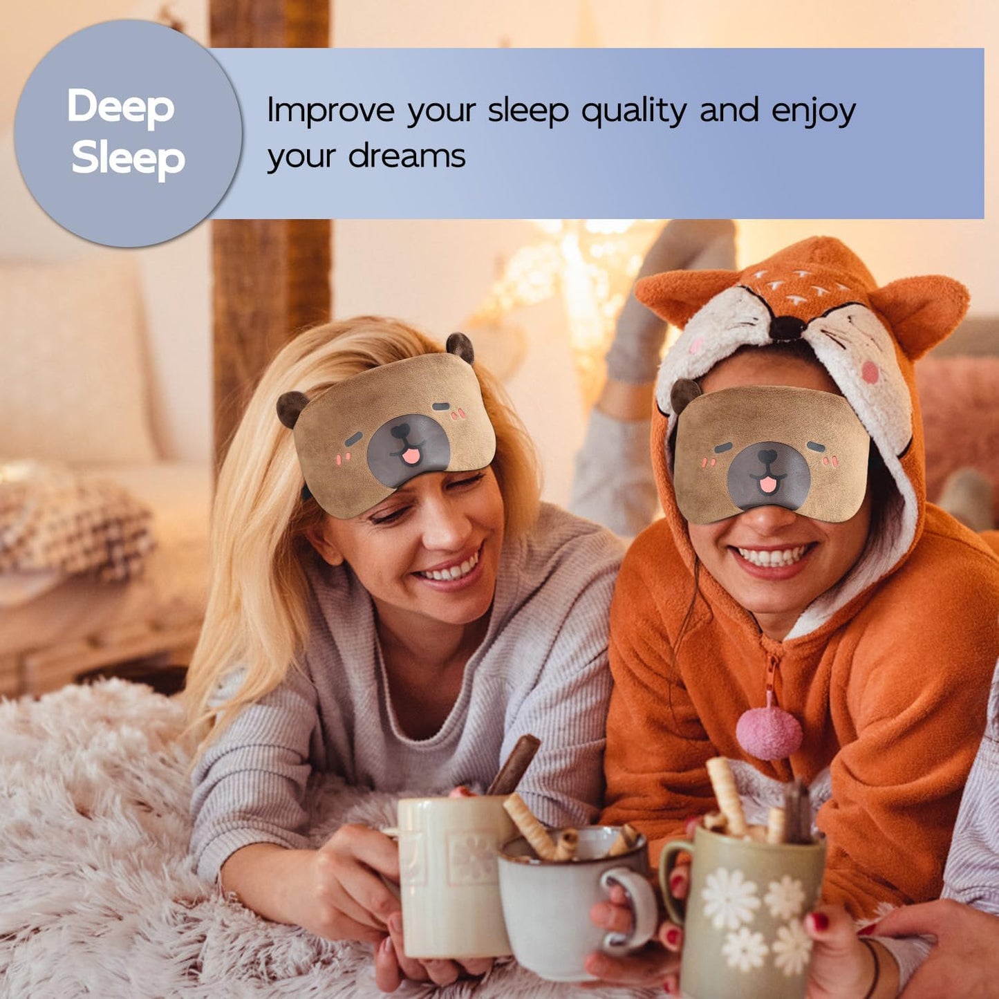Christmas Reindeer Sleep Mask Cute Antler Eye Masks Sleeping Soft Plush Cartoon Blindfold Funny Animal Eye Cover Xmas Presents for Women Men (Xmas Reindeer,Brown)