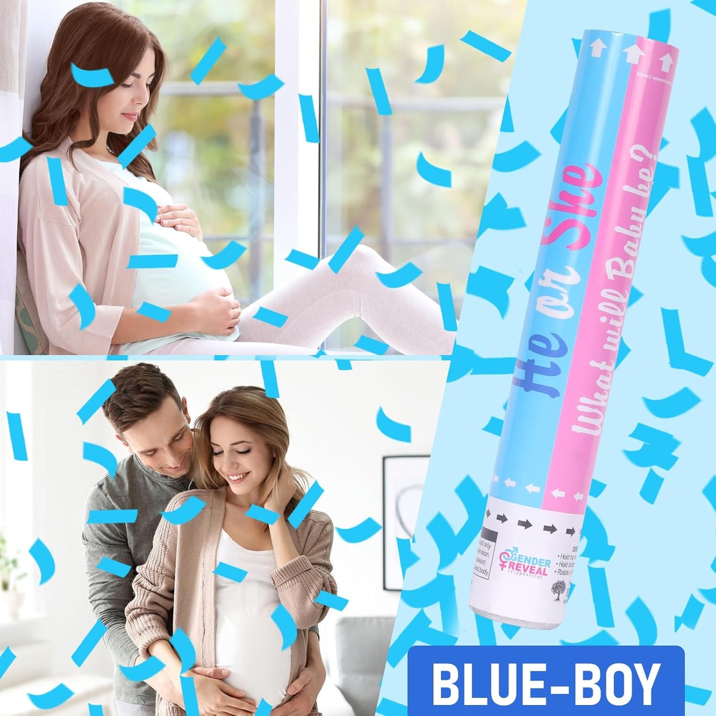 Gender Reveal Confetti Cannon - Set of 4 for Stunning Baby Gender Announcements, Perfect Gender Reveal Cannon for Parties and Celebrations (4 pink) (Non-Powder)