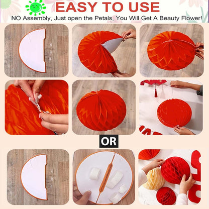 Rainbow Paper Honeycomb Balls,6 and 10 inch Hanging Tissue Pompoms,12 Pack Party Decorations