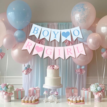 Hahafelt 1 Pcs Blue Gingham Welcome Baby Boy Banner for Baby Shower Party Decorations Pre Strung Gender Reveal Paper Banner for Table, Wall, Mantel Display Party Decor Supplies