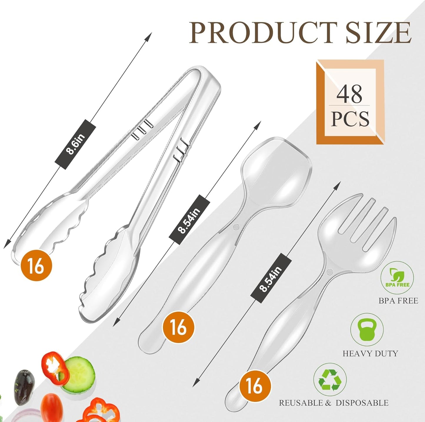 Disposable Plastic Serving Utensils Set (Black, 36 Pcs)